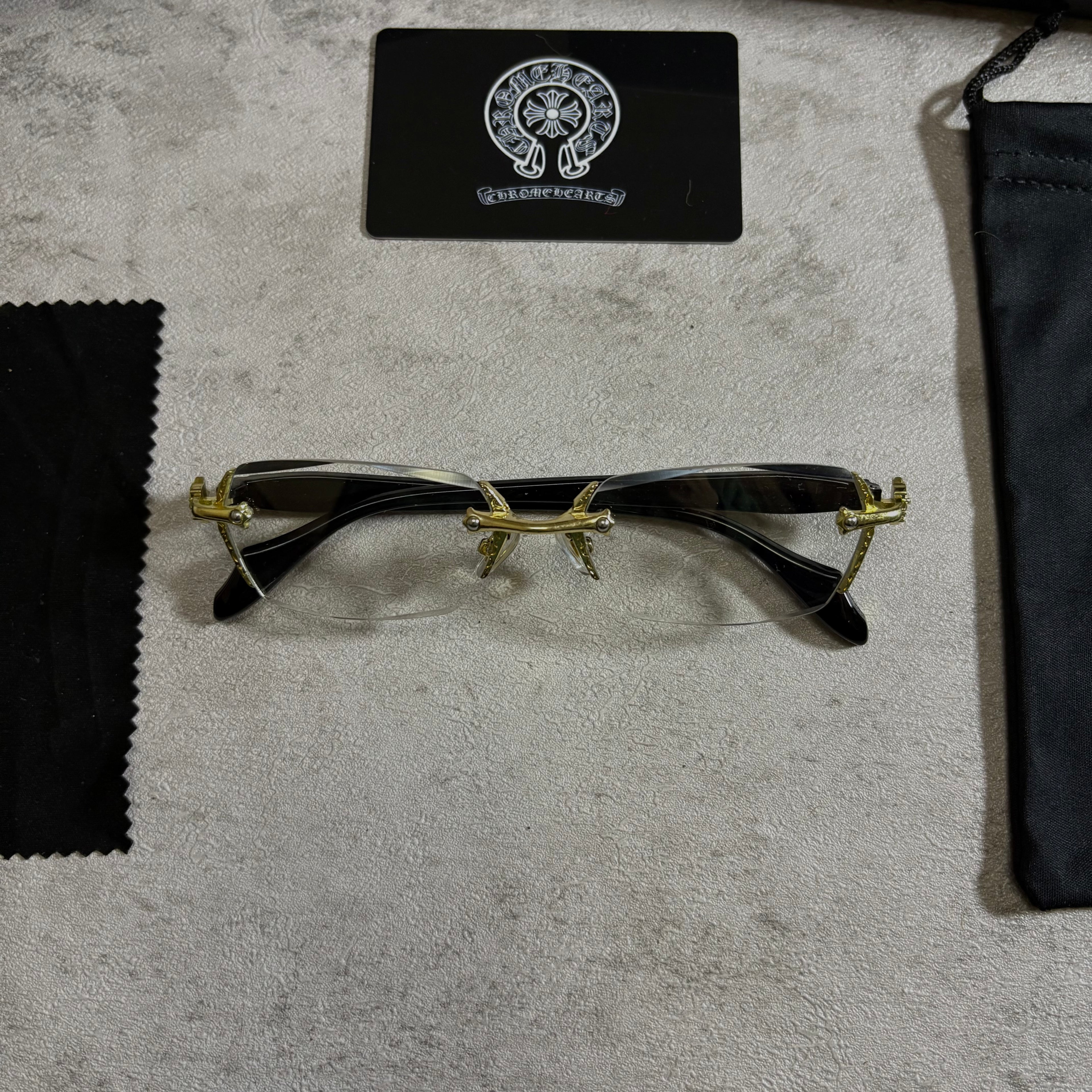 Chrome Hearts rimless Glasses black and gold