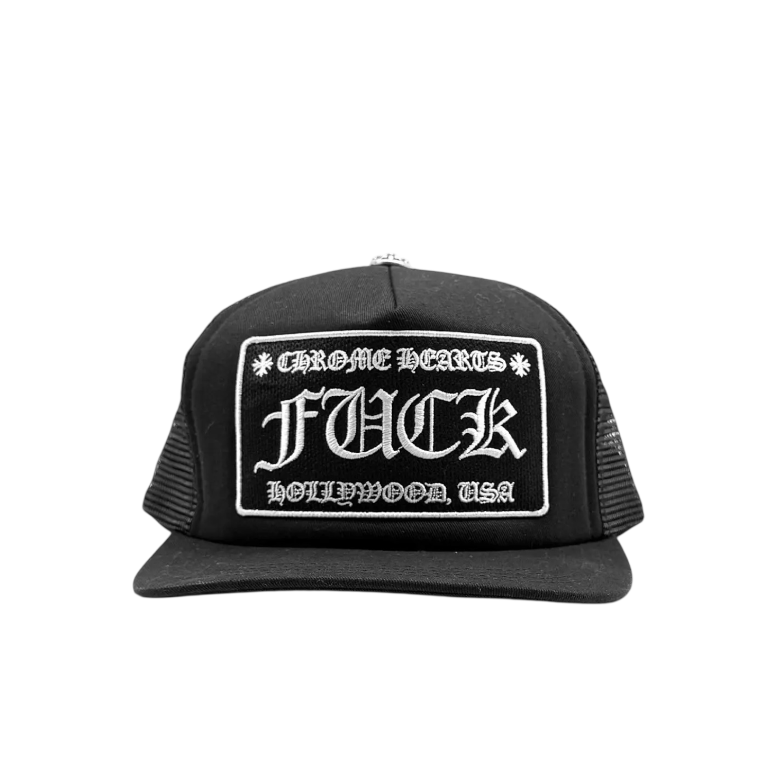Chrome Hearts FUCK Hollywood trucker hat black